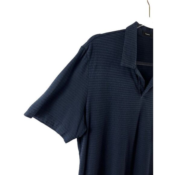 Theory Willem Flame Striped Jersey Polo Men's Large Navy Blue Short Sleeves - Picture 3 of 9